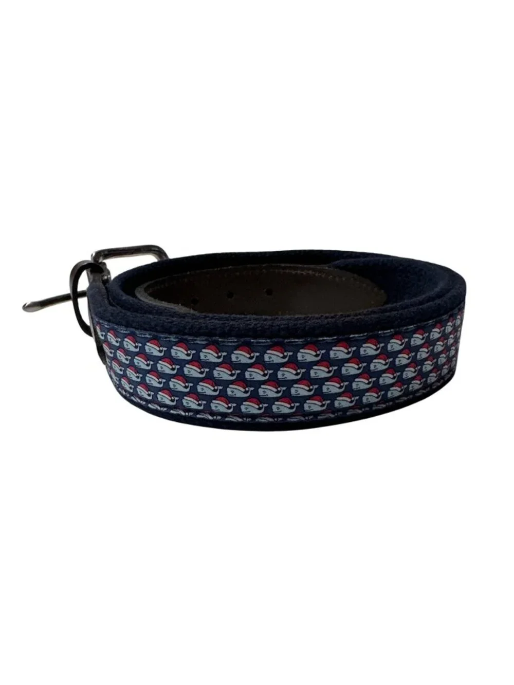 Vineyard Vines Santa Whale Belt Boys 26 Blue Canvas Brown Leather